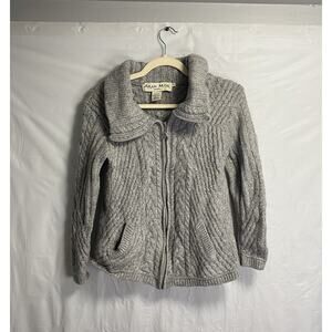 Aran Mor Ireland Cable Knit Fisherman Merino Wool Cardigan Sweater Gray Sz Small